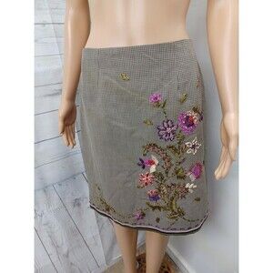 Jon Jôn Skirt Plaid Embroidery Applique Lined Olive Green Sz 4